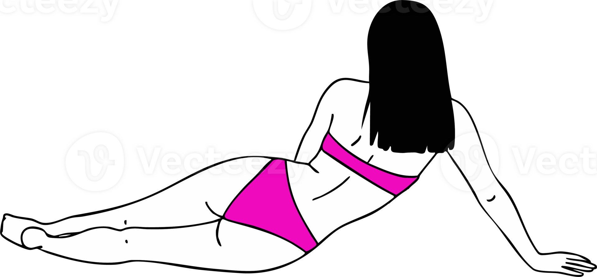Woman Relaxing in Bikini Drawing Style in Vibrant Pink Color png