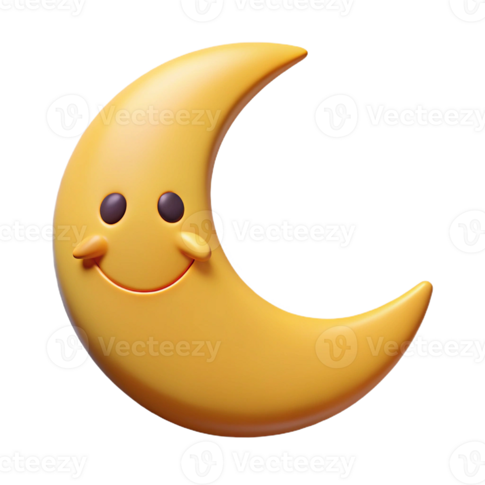 signature geometric Smiling crescent moon character with pointed tips. Clean lines, flat color, minimal design with Scalable Design. 4K png