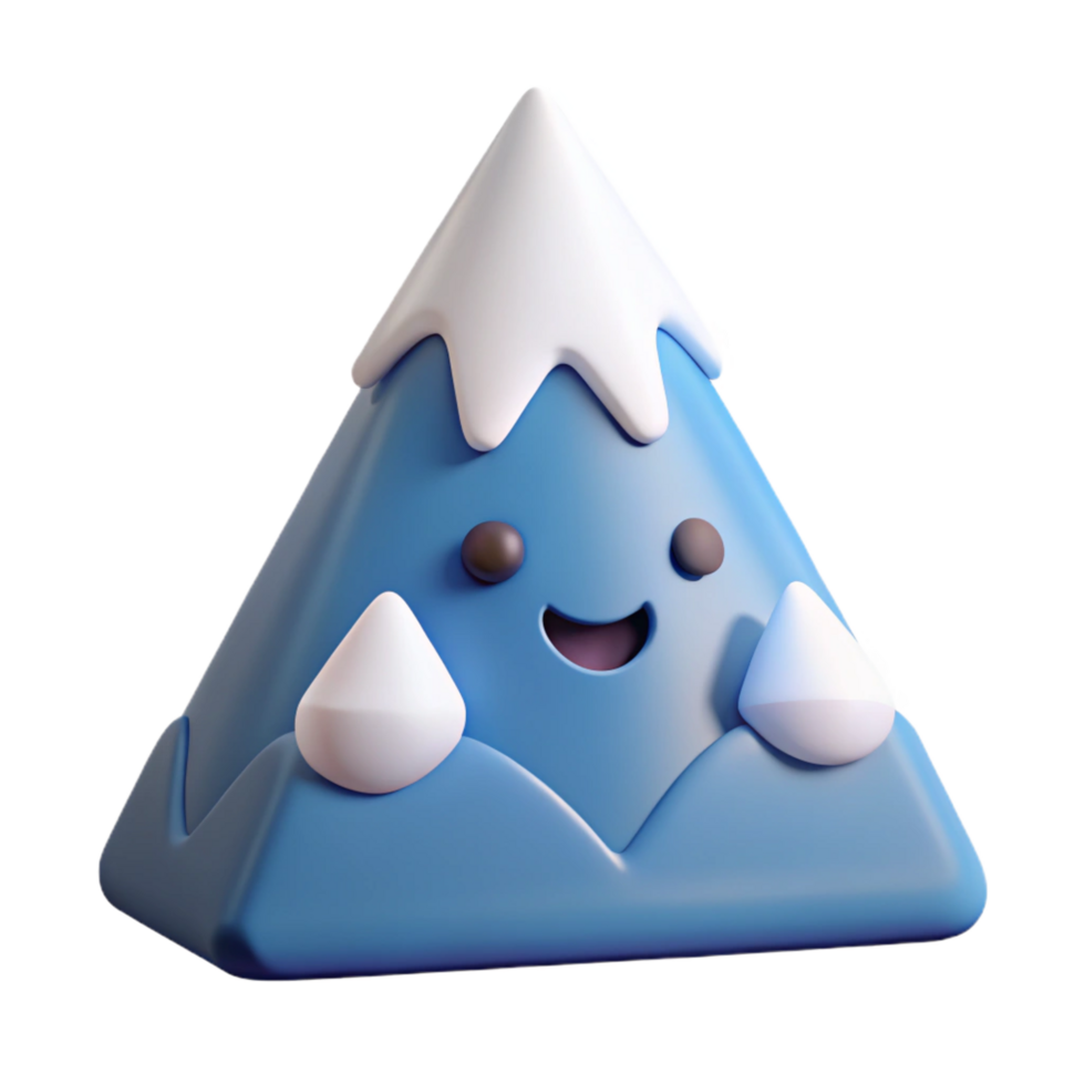 calm pristine Triangular mountain character with a snowy peak. Crisp edges, minimal design, flat color with Scalable Design. premium png