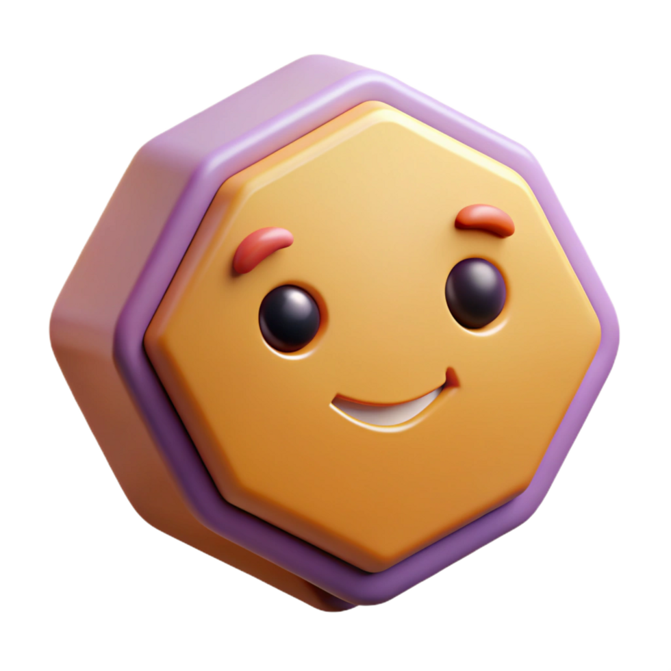 vibrant baroque Hexagon character with a smiling face. Clean lines, symmetrical, with Scalable Design. high quality png