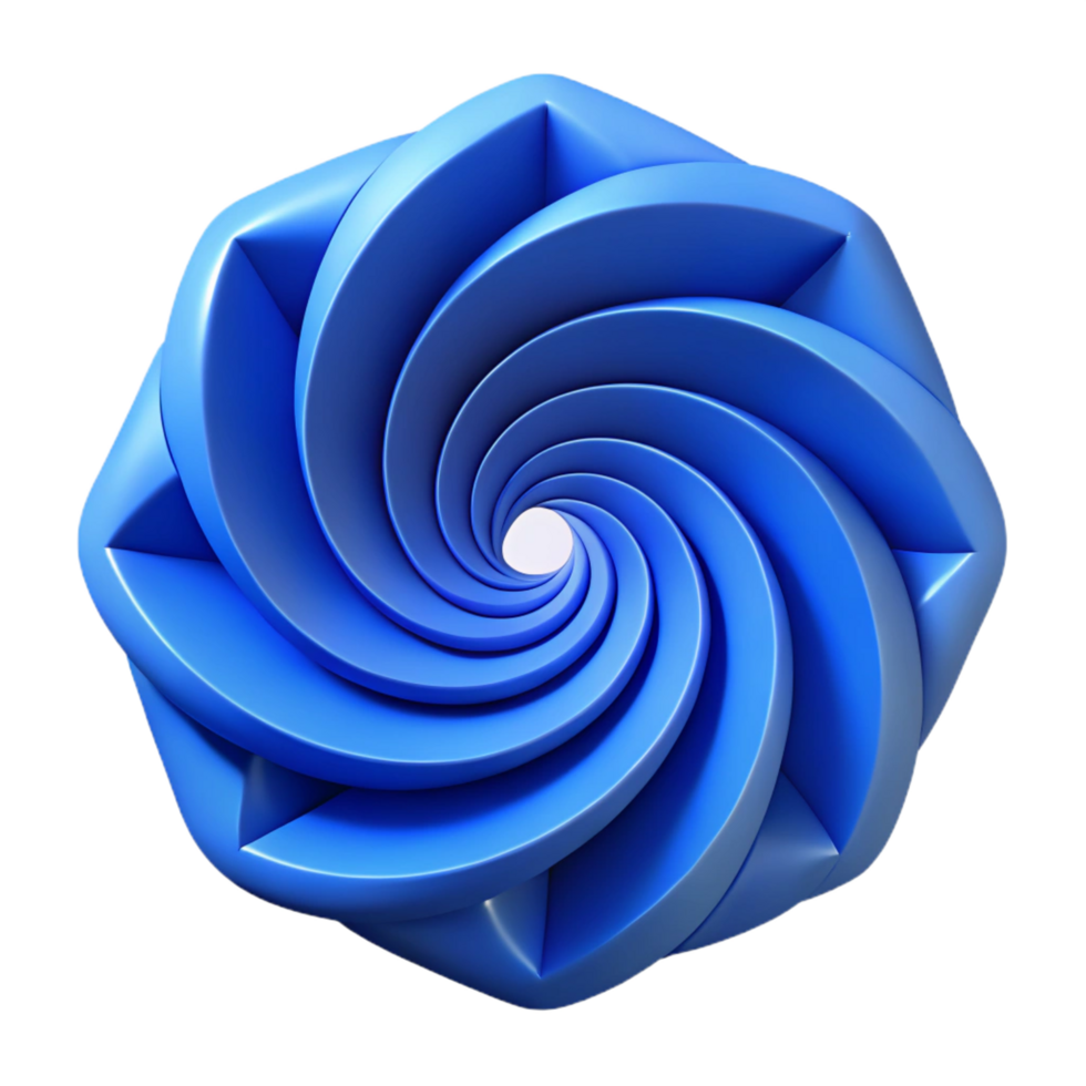 impressive iconic Geometric spiral, flat color, symmetrical, blue with Scalable Design. png