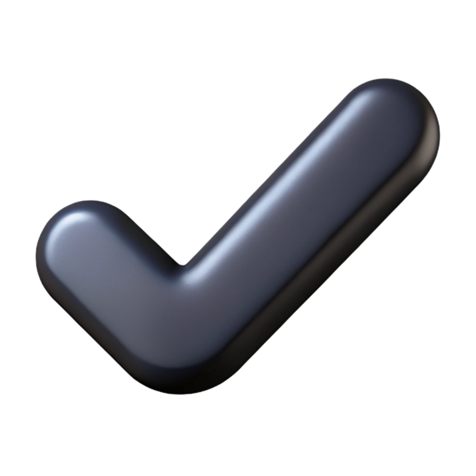 alluring reflective urban Minimal, single-weight stroke, checkmark icon, black with Scalable Design. 8K png