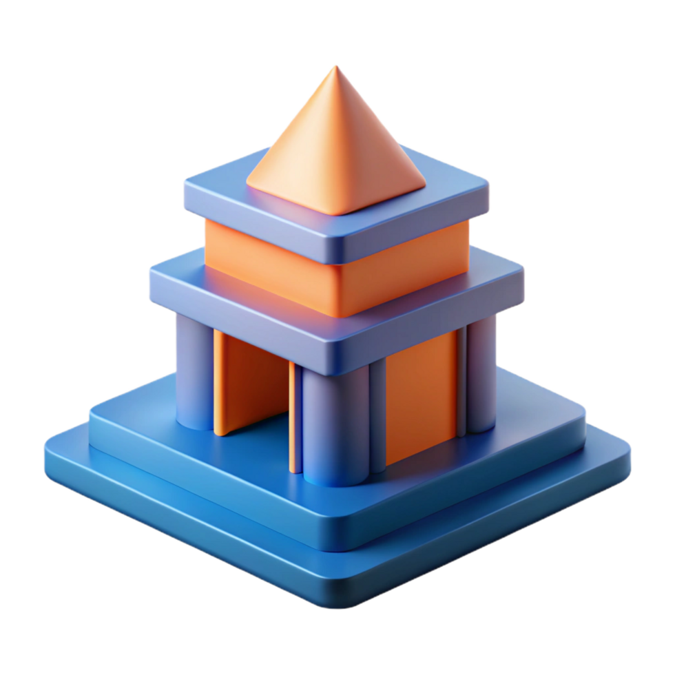 iconic tropical Abstract representation of a building with sharp edges and flat color. Minimal design with Scalable Design. expertly shot png