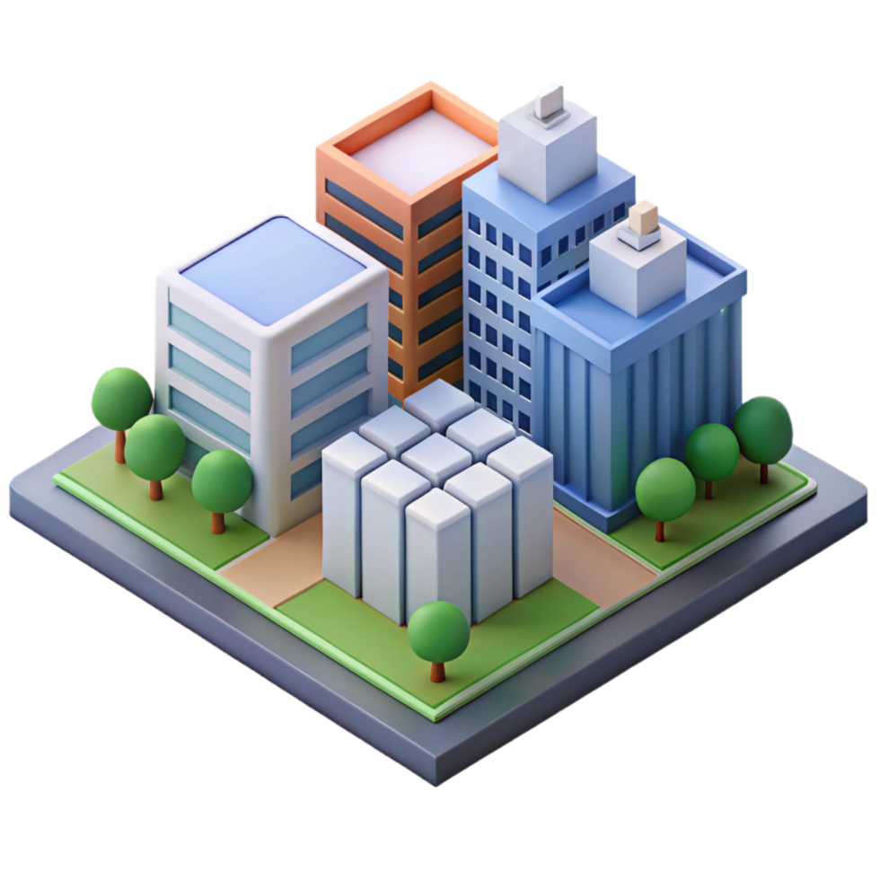 serene bohemian Isometric city block with simplified buildings. Flat color, clean lines with Scalable Design. detailed png