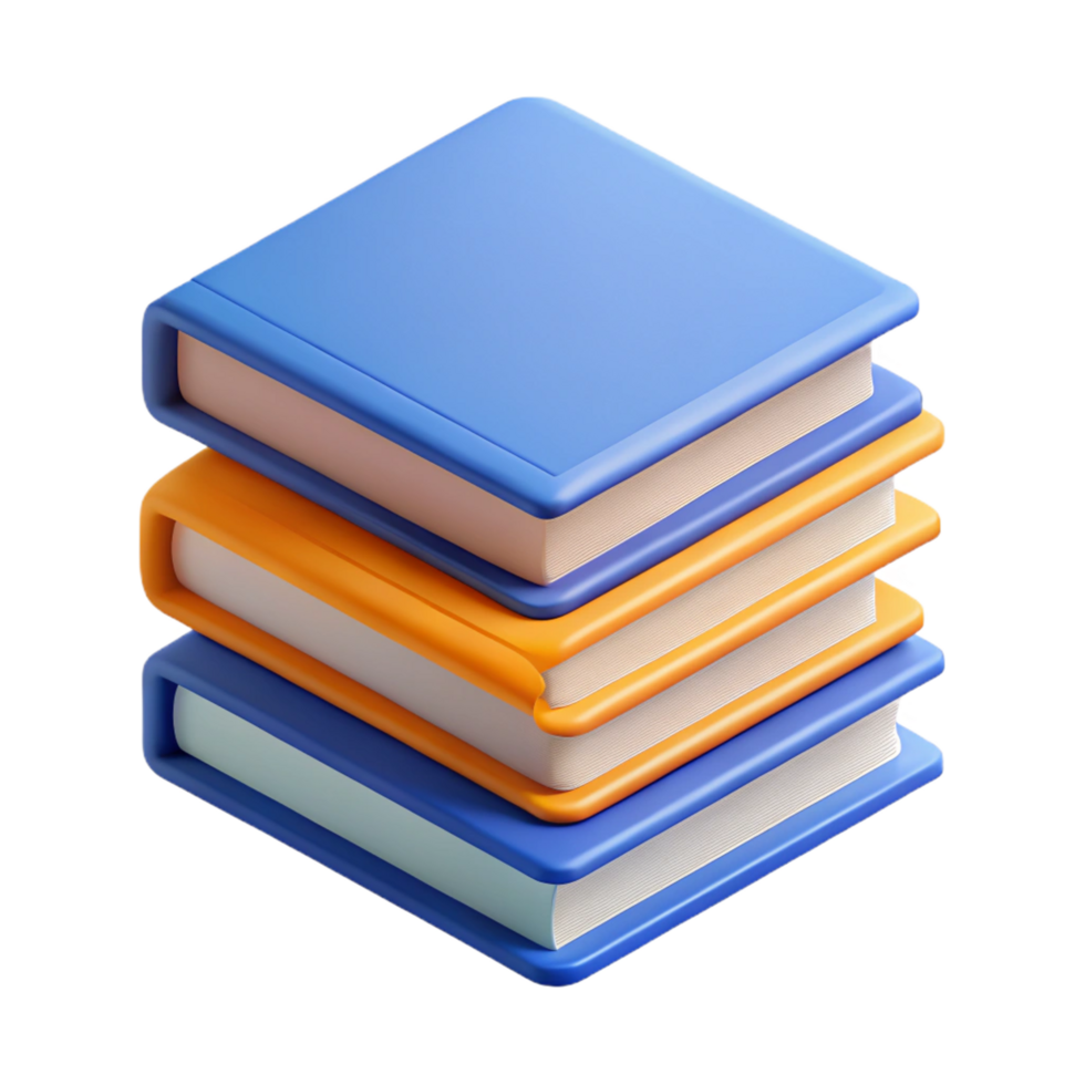 distinctive impressionist Isometric stack of books with flat color covers. Clean lines, with Scalable Design. authentic png