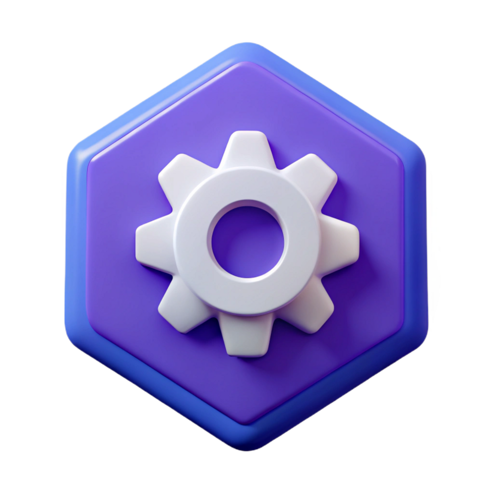 quintessential surreal Isometric gear cog with flat color teeth. Clean lines, with Scalable Design. high resolution png