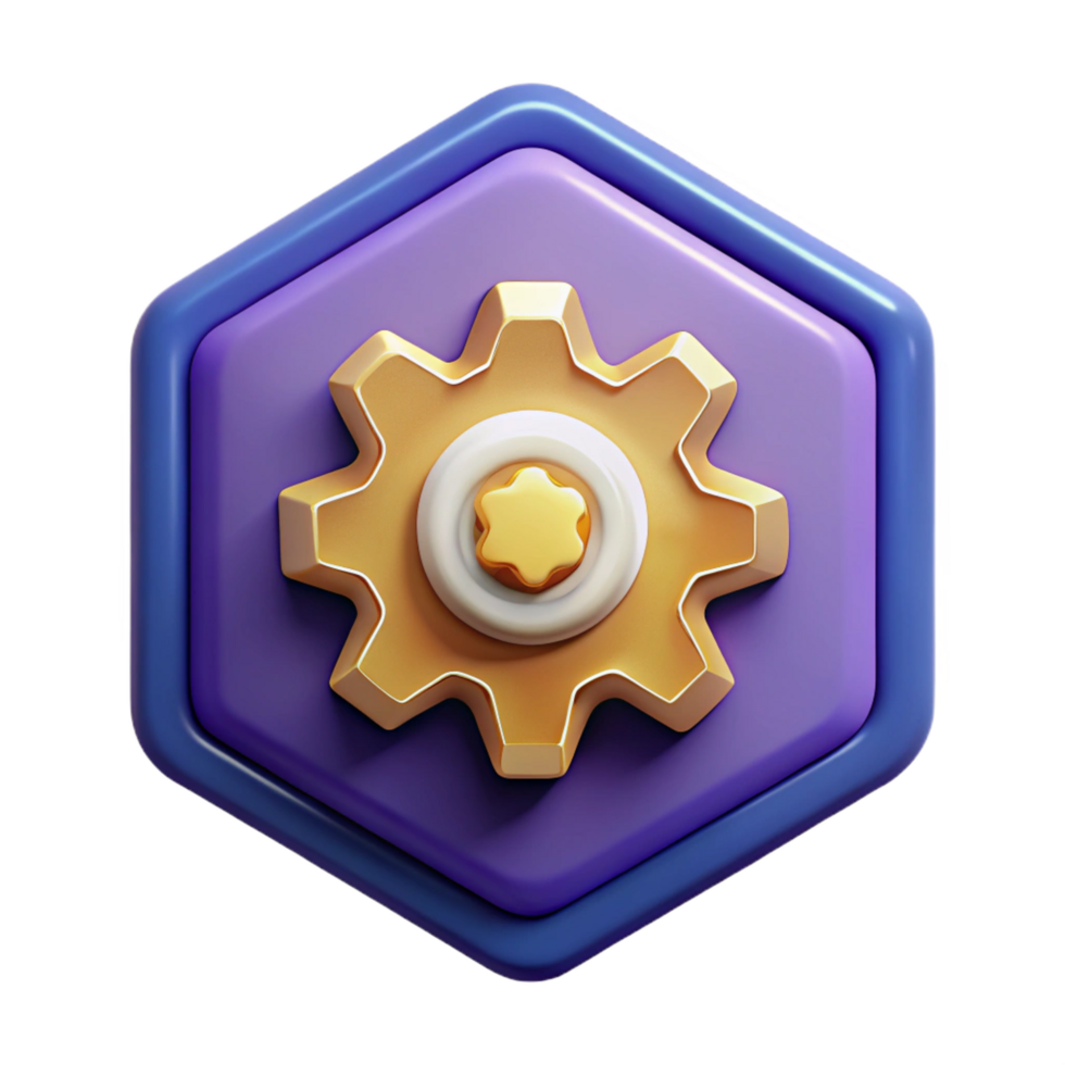 romantic mesmerizing Isometric gear cog with flat color teeth. Clean lines, with Scalable Design. detailed png