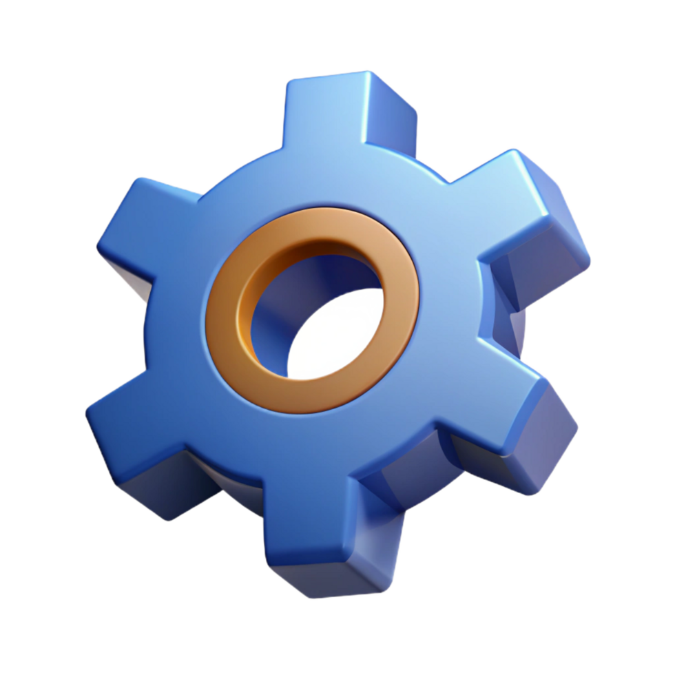 gorgeous vintage Isometric gear cog with flat color teeth. Clean lines, with Scalable Design. studio quality png