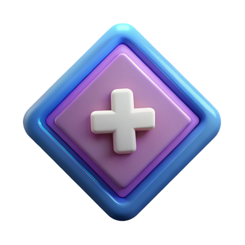 immaculate ethereal vintage Diamond-shaped badge with a bold plus sign. Geometric, flat color, symmetrical with Scalable Design. museum quality png