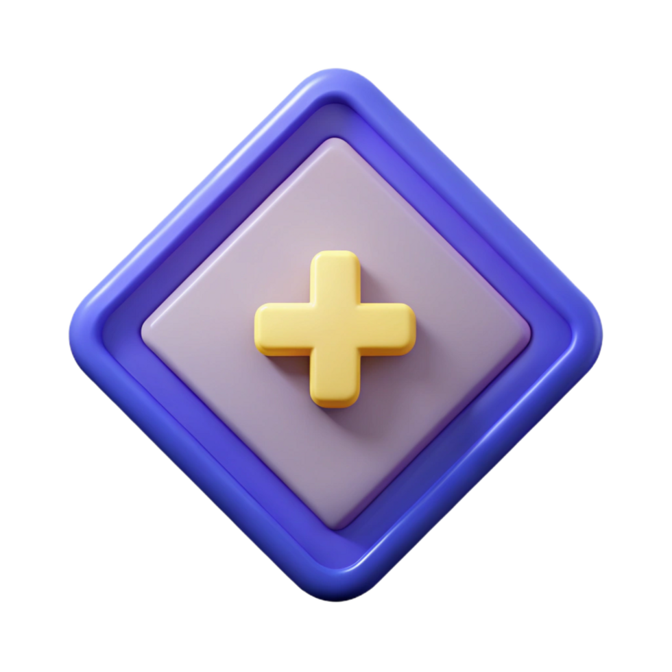 distinguished mid-century Diamond-shaped badge with a bold plus sign. Geometric, flat color, symmetrical with Scalable Design. sharp png