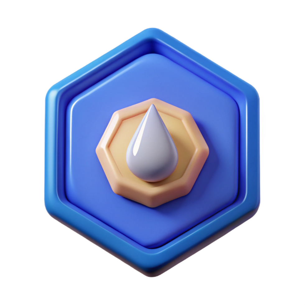 gorgeous dynamic futuristic Hexagonal badge with a stylized drop. Crisp edges, symmetrical, with Scalable Design. precision png