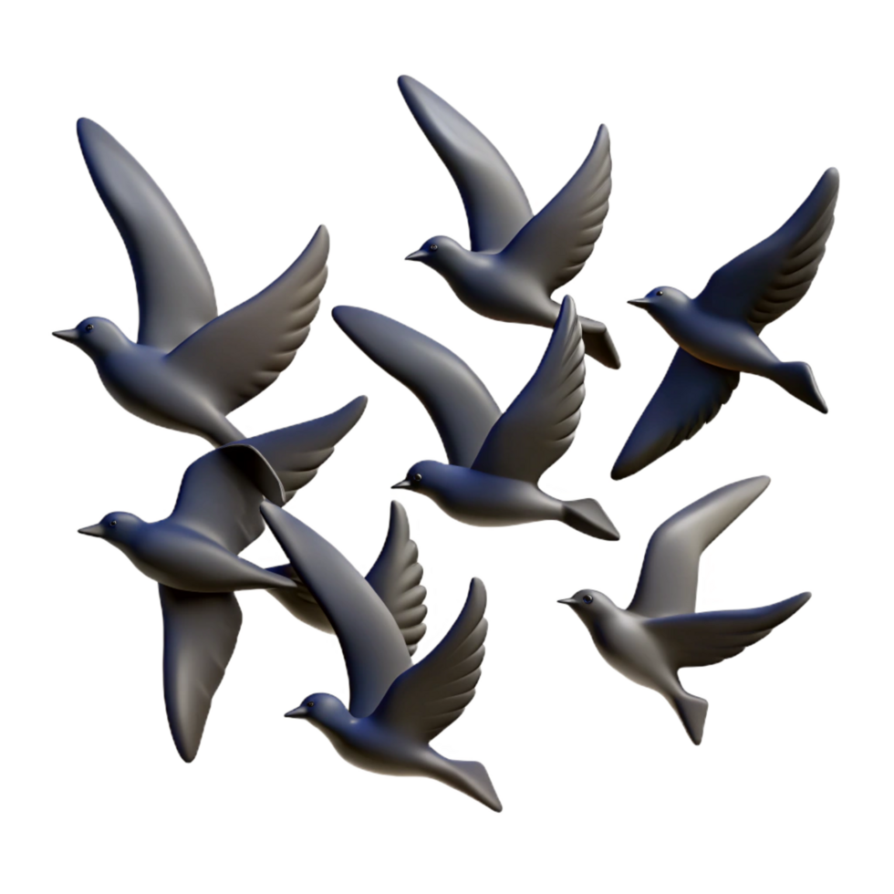 mysterious alluring Silhouette of a flying bird flock. Crisp edges, flat color, with Scalable Design. original png