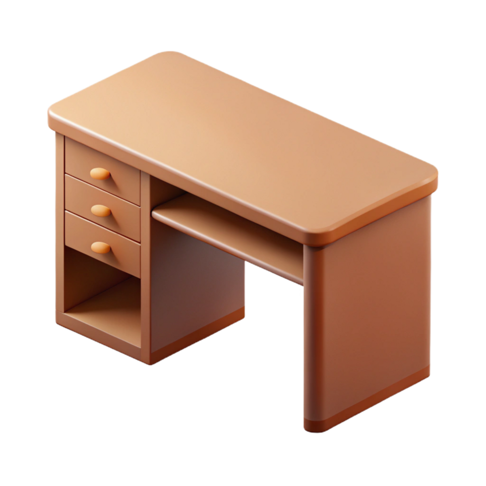 dramatic glorious Minimal isometric desk, brown, crisp edges with Scalable Design. studio quality png