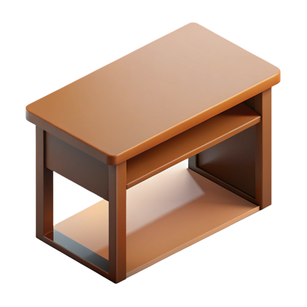 standout coastal Minimal isometric desk, brown, crisp edges with Scalable Design. fine detail png