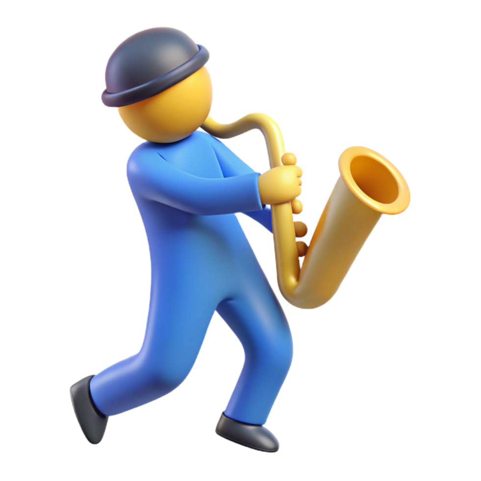 hypnotic melancholic contemporary Silhouette of a playing saxophone. Clean lines, flat color, with Scalable Design. high resolution png