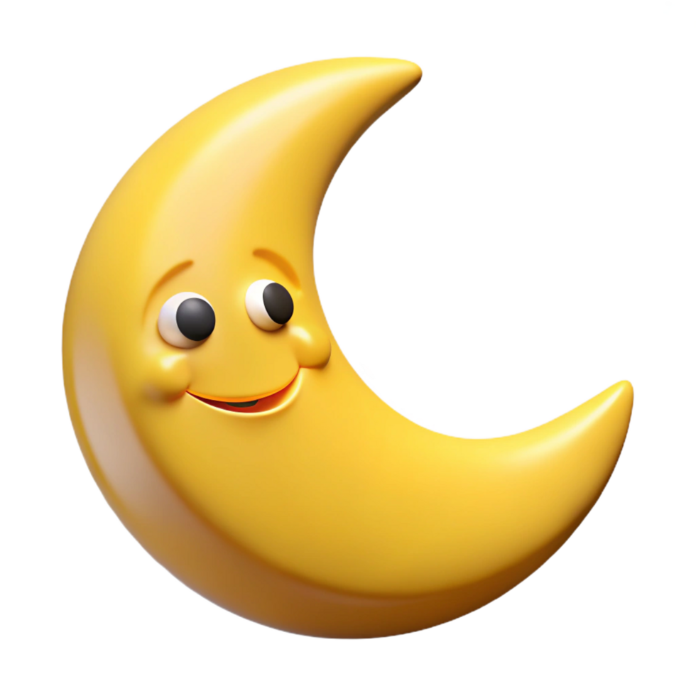 memorable gothic Smiling crescent moon character with pointed tips. Clean lines, flat yellow color with Scalable Design. flawless png