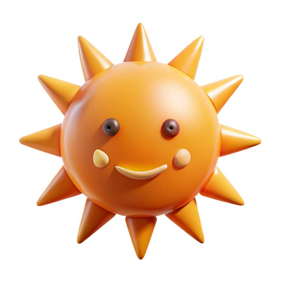 playful stunning Circular sun character with triangular rays. Minimal design, crisp edges, orange flat color with Scalable Design. 4K png
