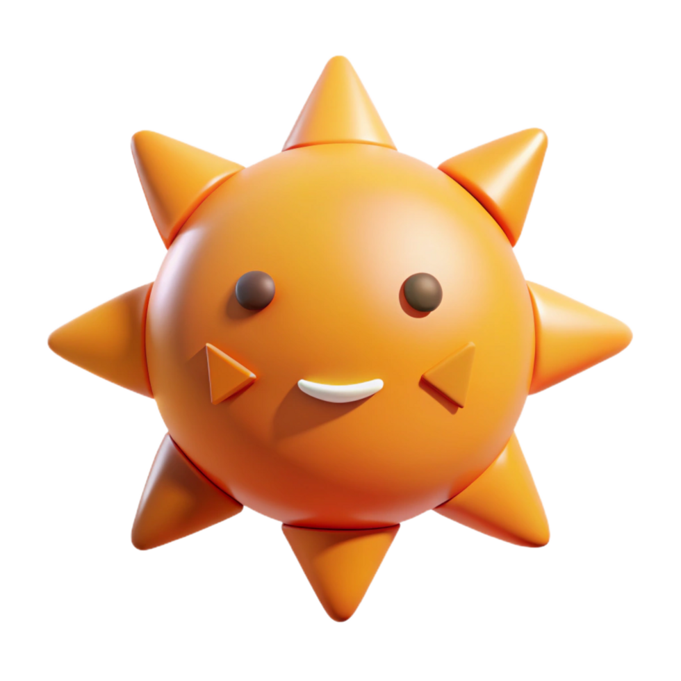 remarkable surreal Circular sun character with triangular rays. Minimal design, crisp edges, orange flat color with Scalable Design. top-tier png
