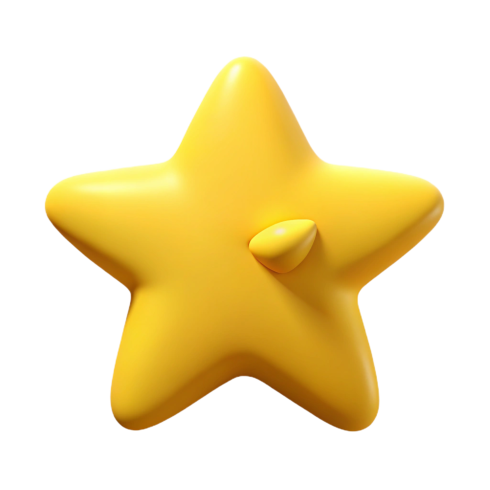 pristine modern Star-shaped character with five points. Symmetrical, yellow flat color with Scalable Design. 4K png