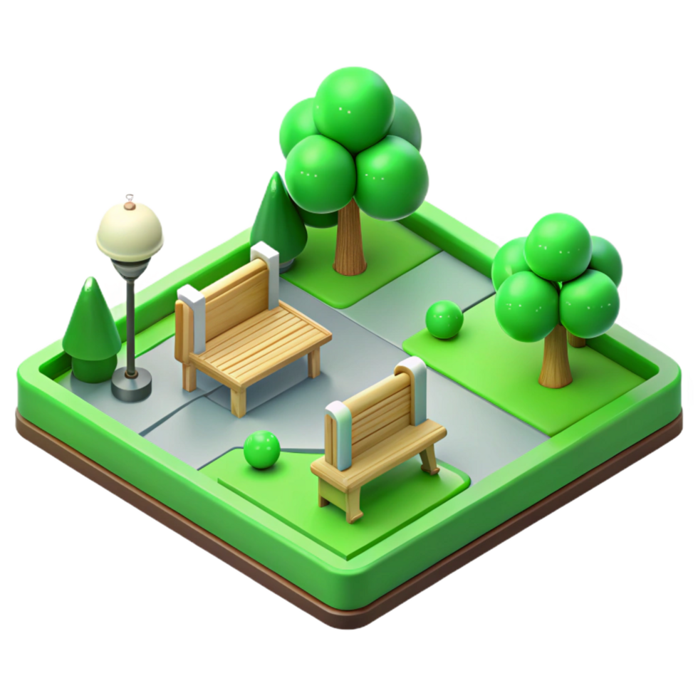 signature retro Isometric park, green, clean lines, with Scalable Design. perfect clarity png