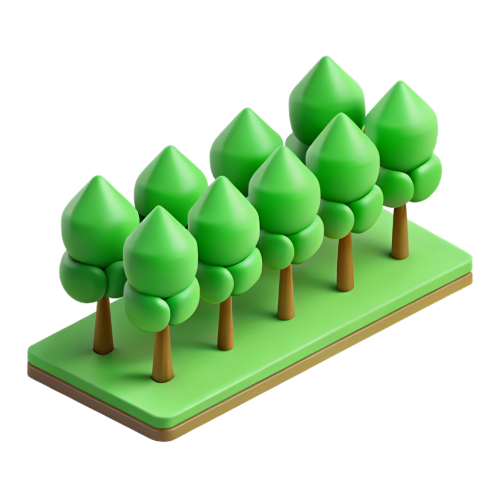energetic mesmerizing Minimal isometric tree row, green, crisp edges with Scalable Design. expertly shot png
