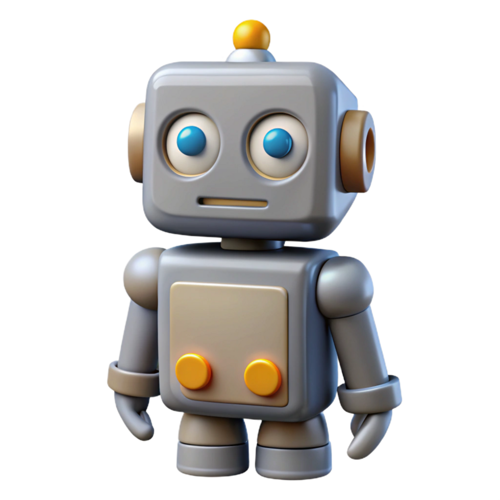 spectacular intense retro Robot character with a square body and circular head. Geometric design, grey flat color with Scalable Design. ultra HD png