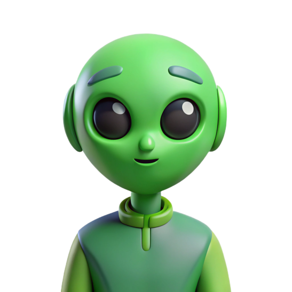 impressive nostalgic elegant Alien character with a large head and small body. Minimal design, green flat color with Scalable Design. authentic png