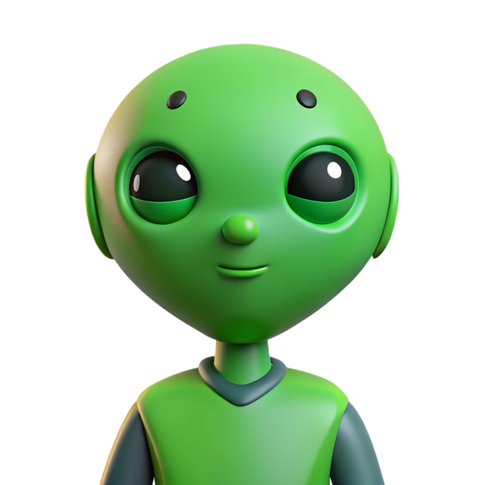 dramatic sought-after Alien character with a large head and small body. Minimal design, green flat color with Scalable Design. png