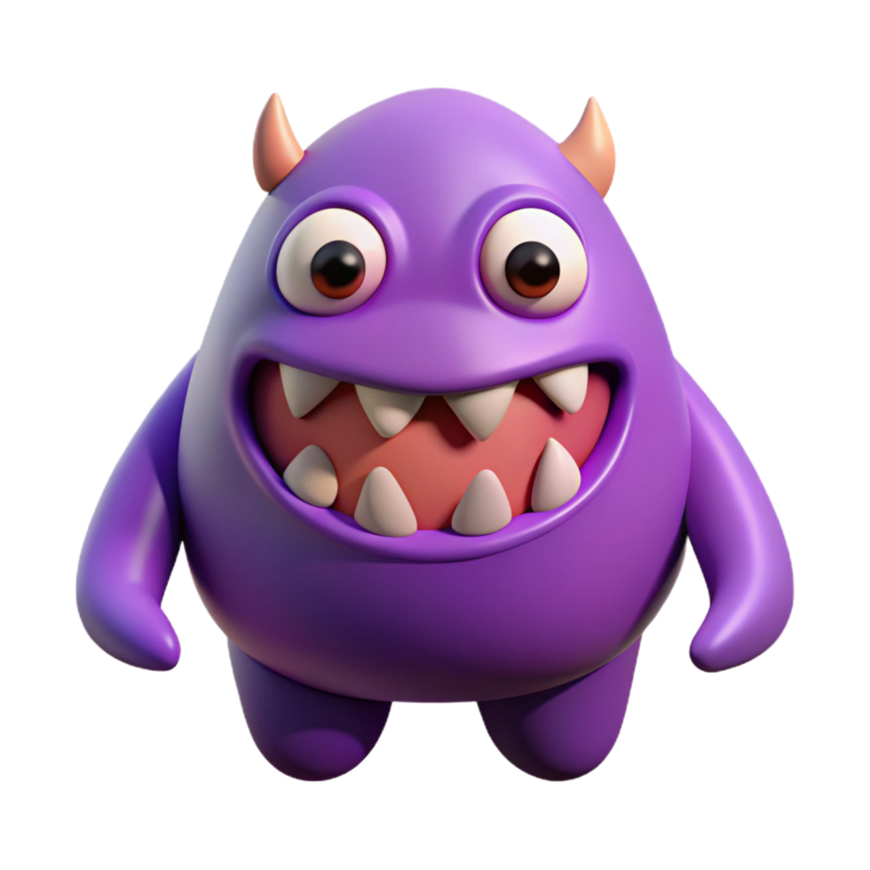 peaceful picturesque Monster character with a rounded body and sharp teeth. Single-weight stroke, purple flat color with Scalable Design. masterfully captured png