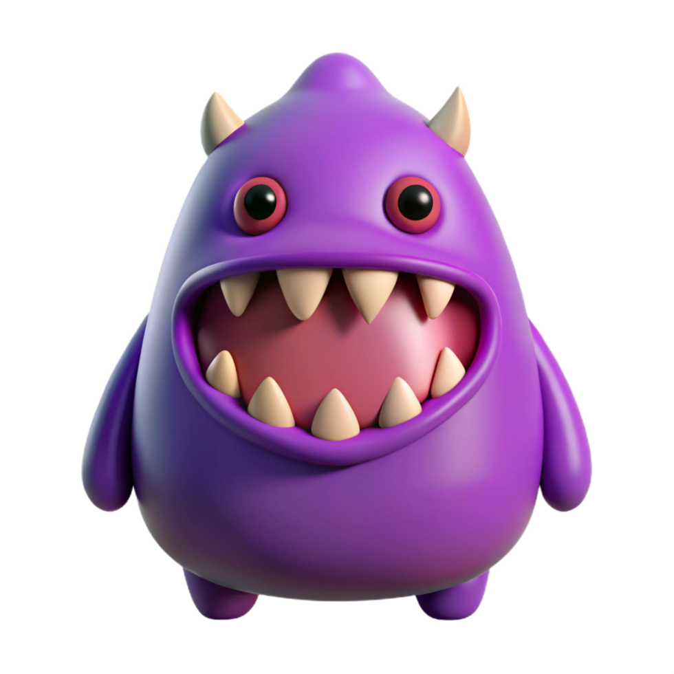 beautiful surreal Monster character with a rounded body and sharp teeth. Single-weight stroke, purple flat color with Scalable Design. perfect clarity png