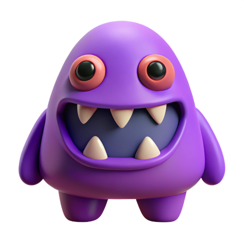 passionate alluring Monster character with a rounded body and sharp teeth. Single-weight stroke, purple flat color with Scalable Design. professional png