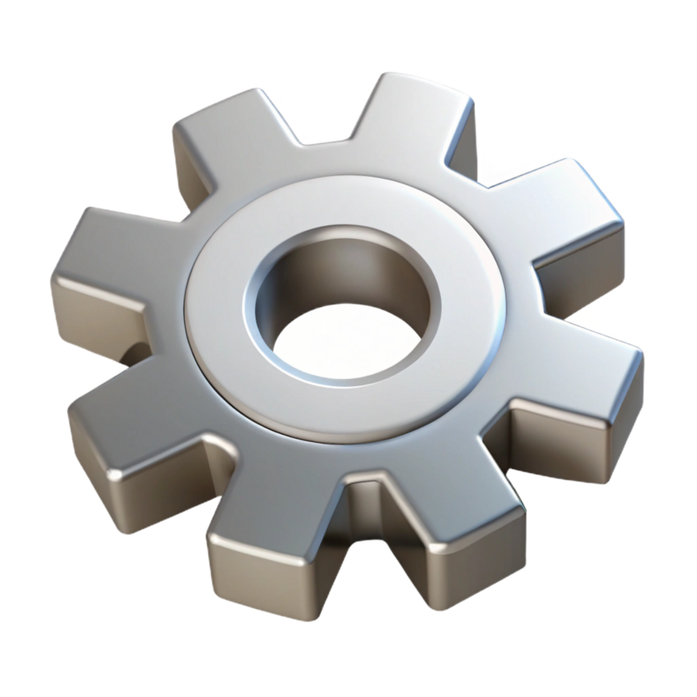vibrant playful tropical Clean lines isometric gear, silver, with Scalable Design. impeccable png