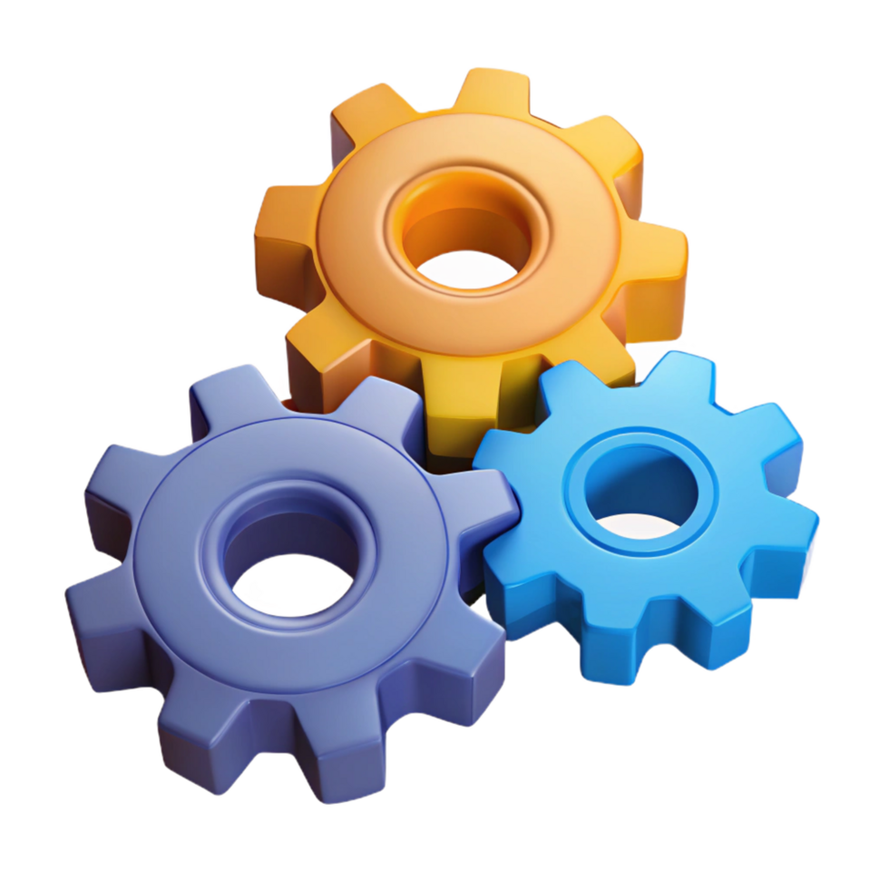 nostalgico immacolato isometrico impostato di ingranaggi con solido colori. croccante bordi, pulito Linee con scalabile design. precisione png