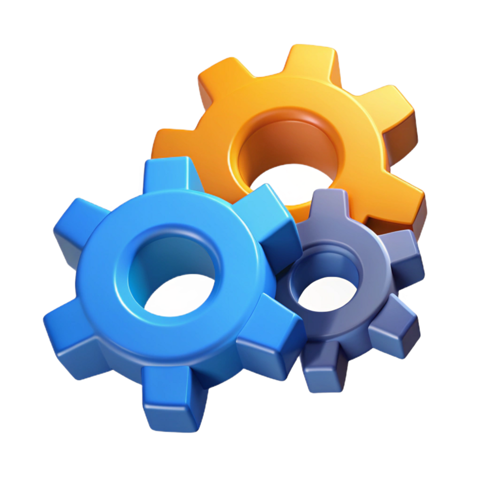 immaculate unforgettable Isometric set of gears with solid colors. Crisp edges, clean lines with Scalable Design. png