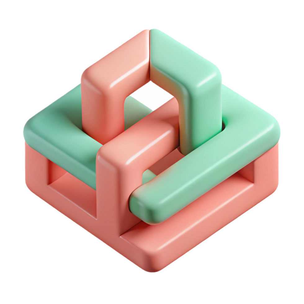 exemplary abstract Interlocking rectangular shapes, crisp edges, flat salmon and mint with Scalable Design. flawless png