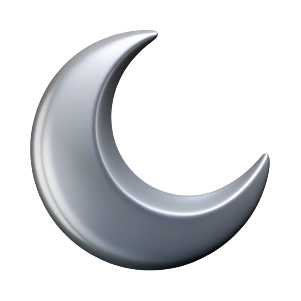 melancholic mesmerizing Minimal symmetrical crescent moon, single-weight stroke, flat silver with Scalable Design. premium png