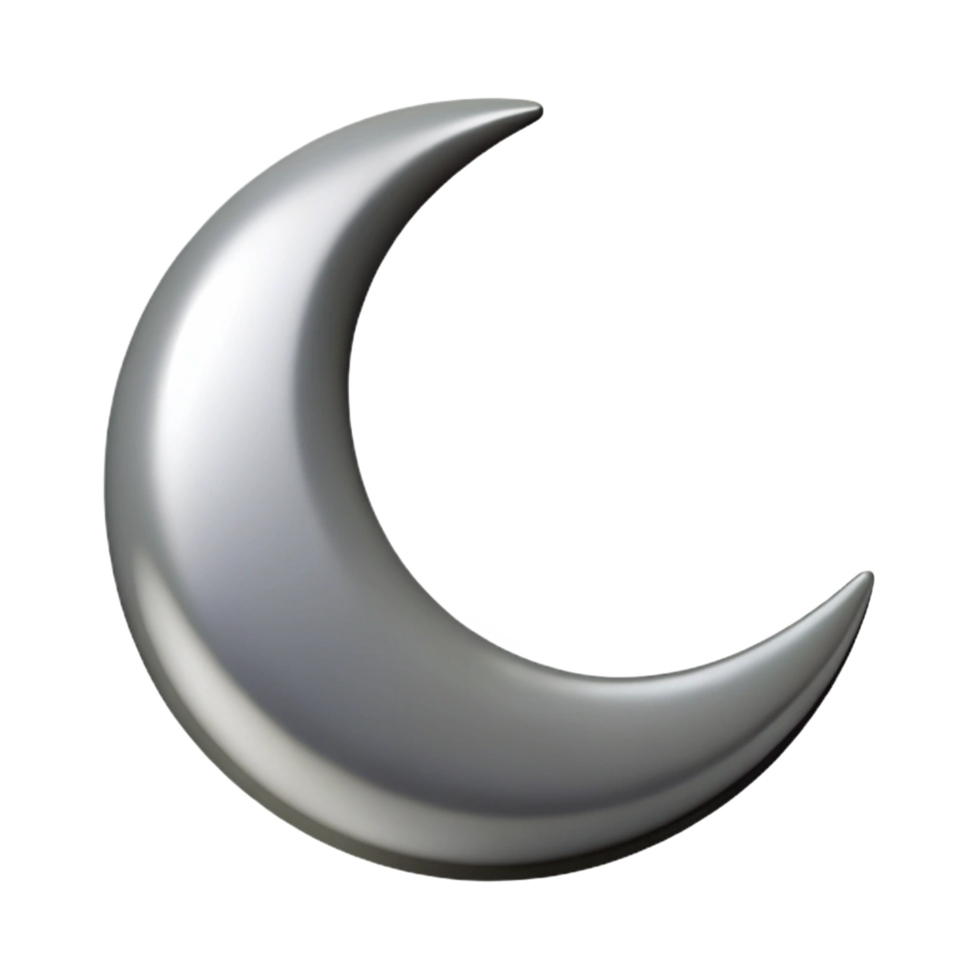 captivating dramatic industrial Minimal symmetrical crescent moon, single-weight stroke, flat silver with Scalable Design. precision png