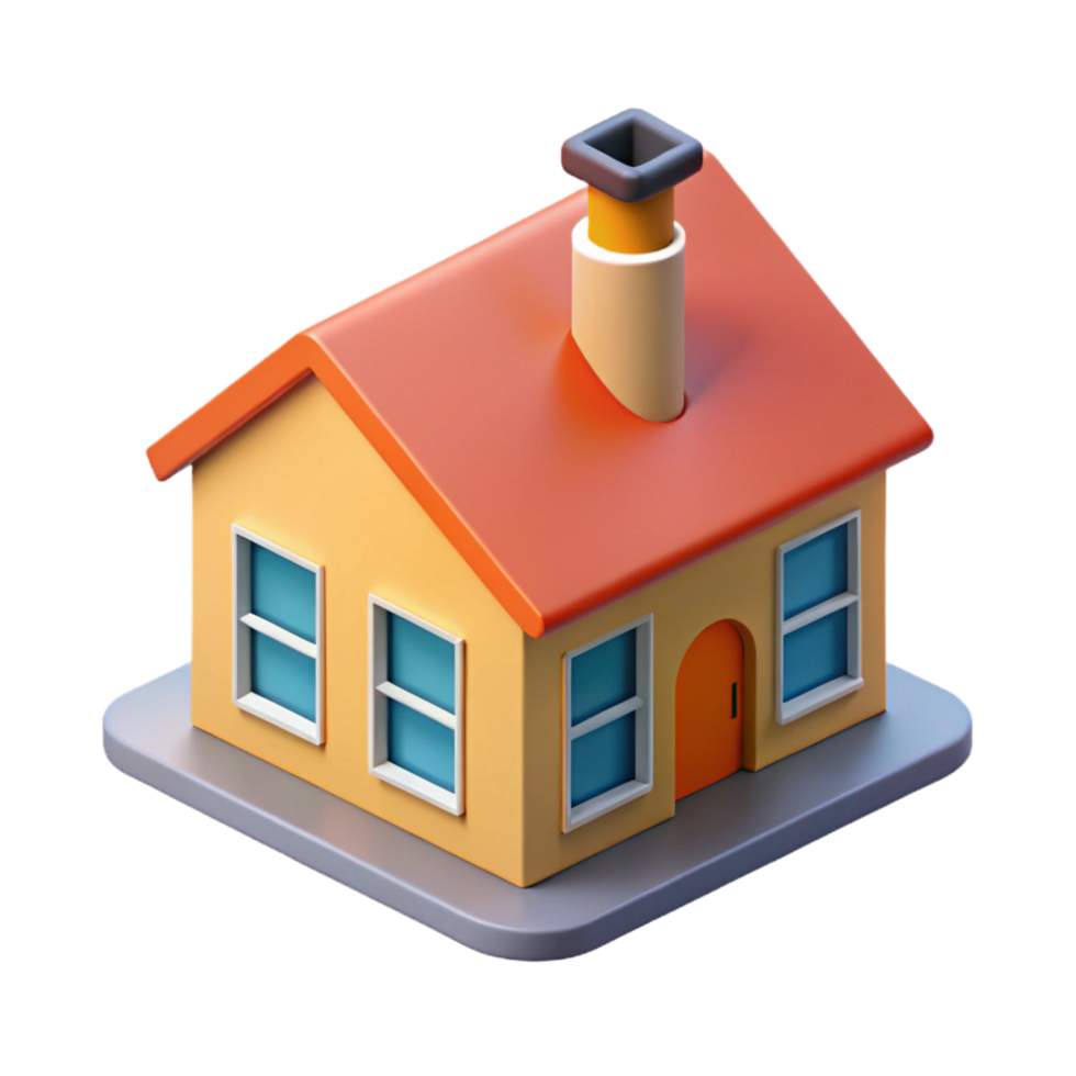 reflective spectacular Isometric house with a chimney and windows. Crisp edges, flat color with Scalable Design. 4K png