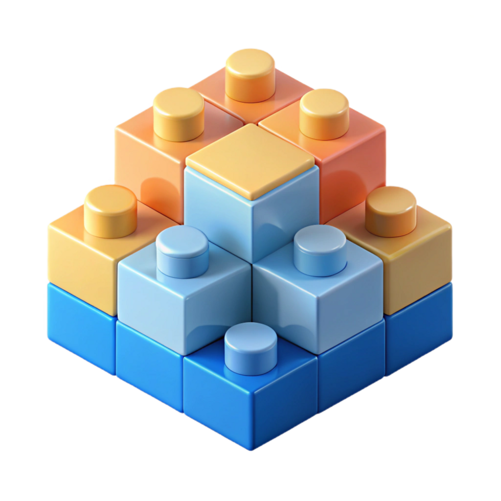 dramatic reflective retro Isometric set of building blocks. Crisp edges, flat color, with Scalable Design. top-tier png