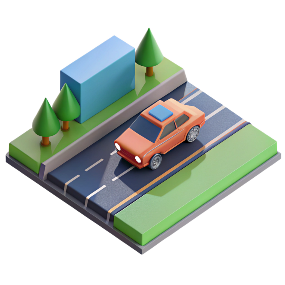 spectacular tropical Isometric road with a car. Crisp edges, with Scalable Design. top-tier png