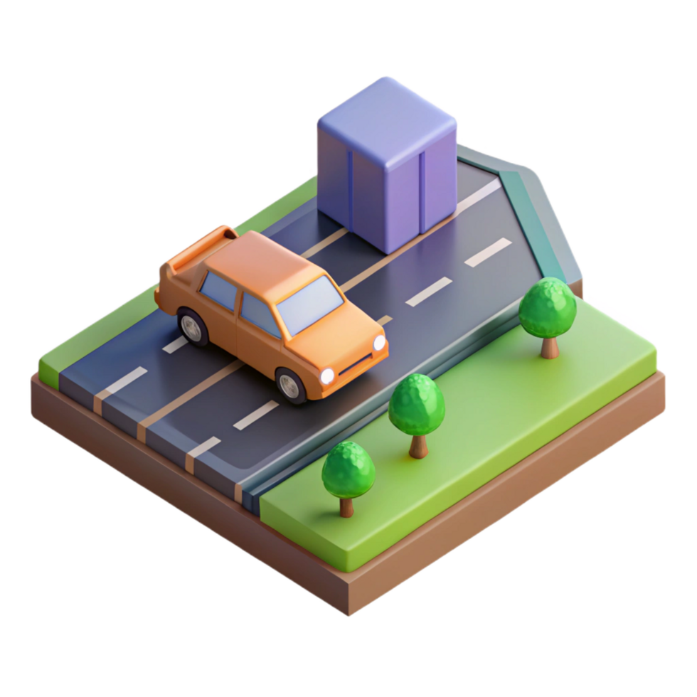 splendid inspired Isometric road with a car. Crisp edges, with Scalable Design. png