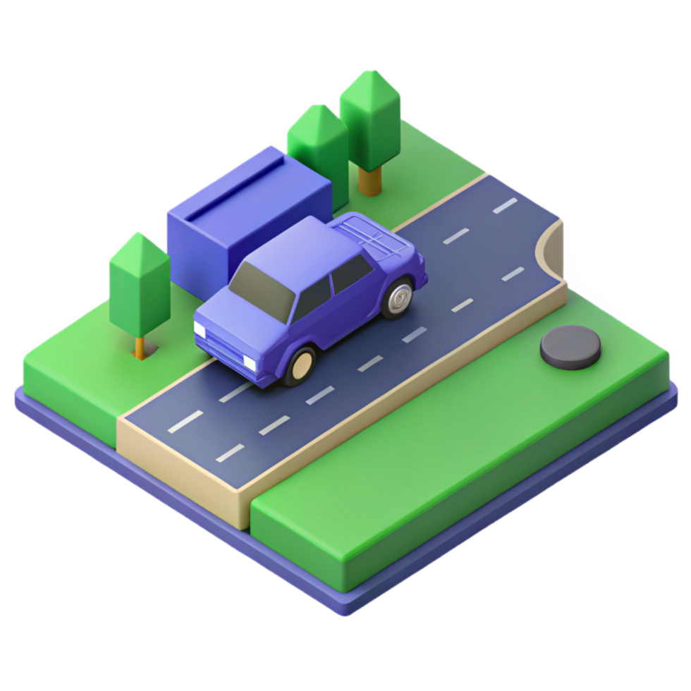 impressionante cobiçado isométrico estrada com uma carro. fresco arestas, com escalável Projeto. png
