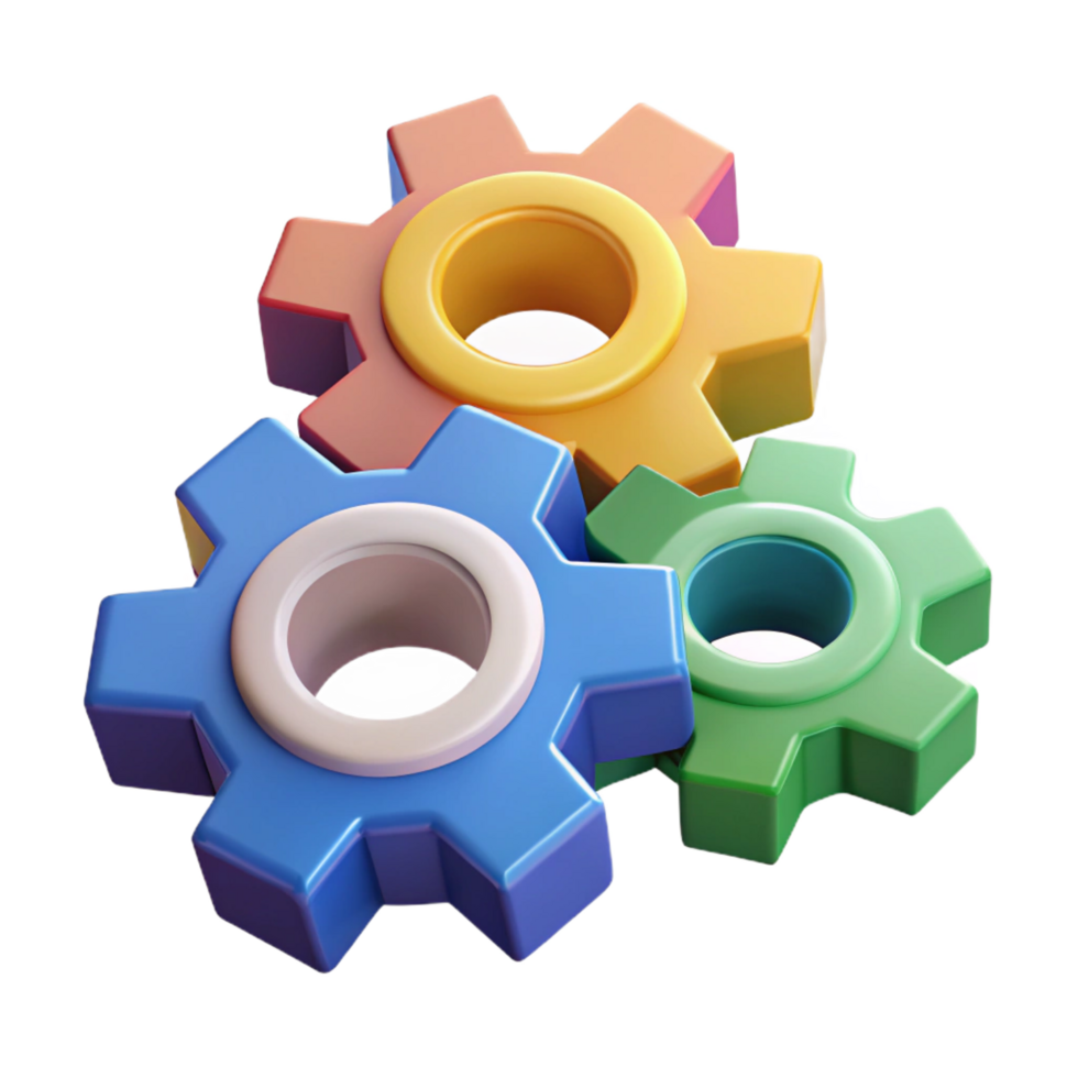 distinguished coastal Isometric set of gears. Geometric, symmetrical, flat color with Scalable Design. detailed png