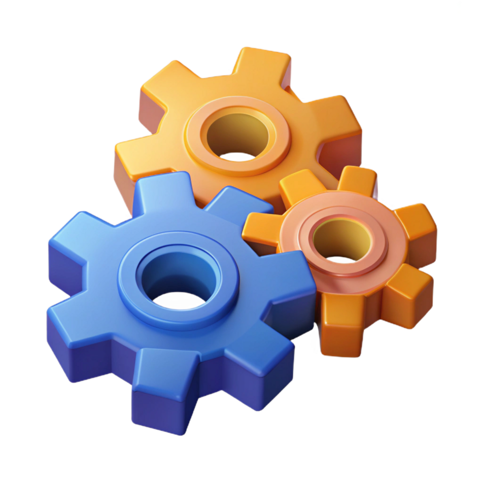remarkable modern Isometric set of gears. Geometric, symmetrical, flat color with Scalable Design. artisan png