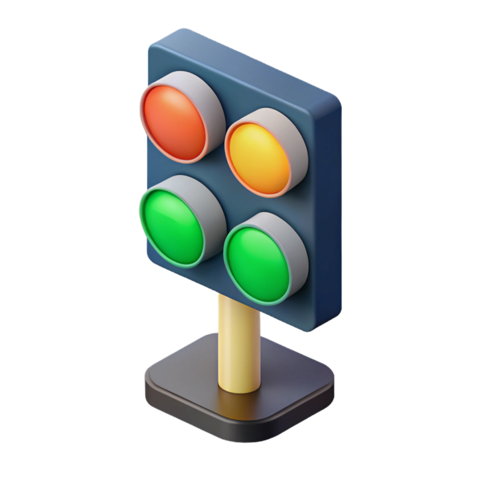 gorgeous reflective geometric Isometric traffic light. Minimal, flat color with Scalable Design. studio quality png