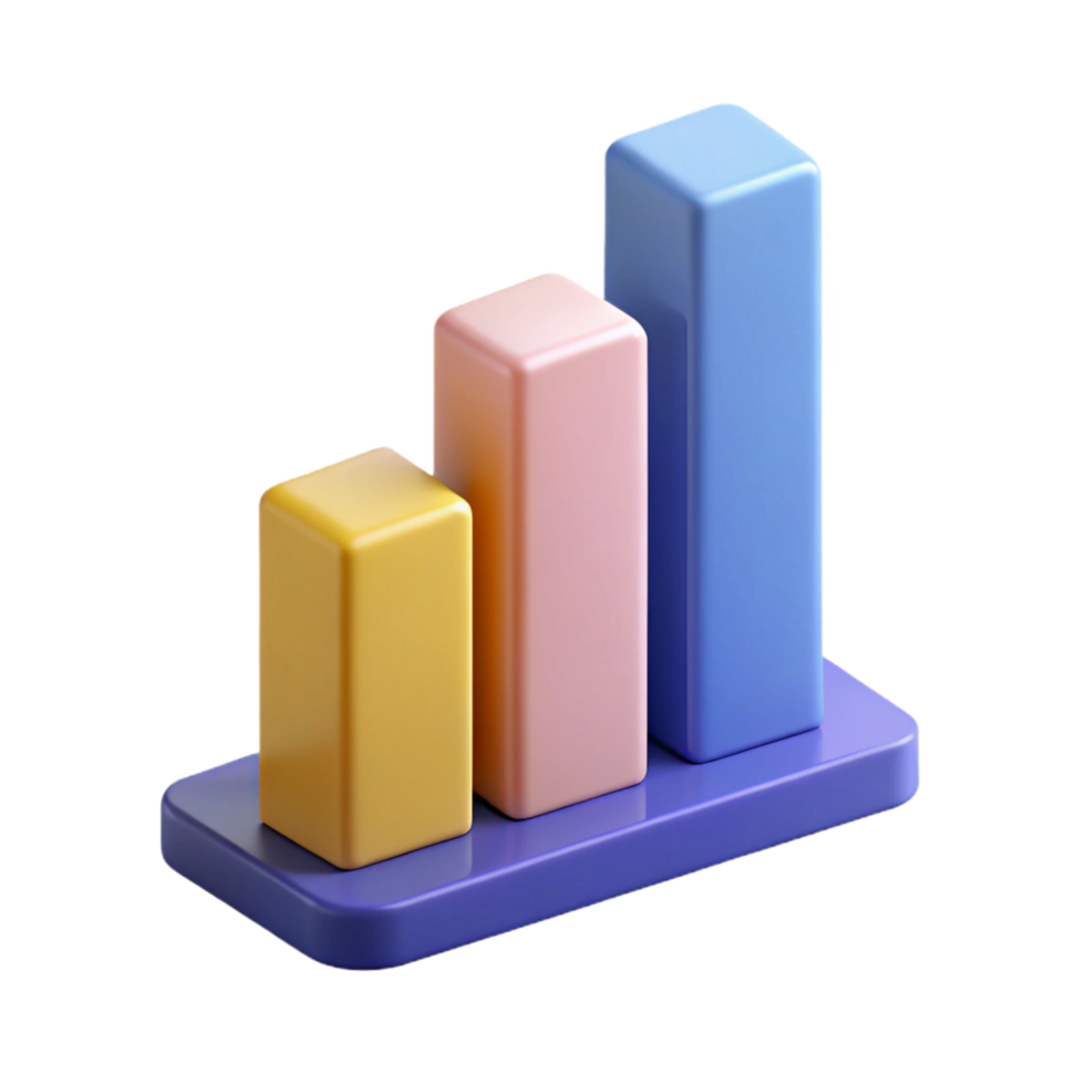 sumptuous surreal Stacked bar graph with three segments. Flat color, crisp edges, minimal design with Scalable Design. gallery standard png
