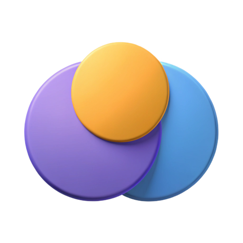 mesmerizing industrial Venn diagram with two overlapping circles. Scalable, single-weight stroke, flat color with Scalable Design. 4K png