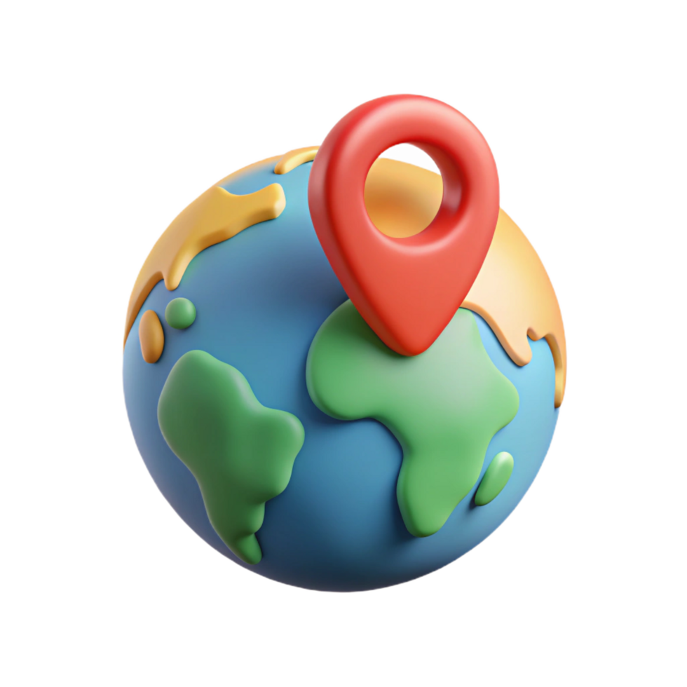 distinguished organic World map with location pin. Minimal design, single-weight stroke, flat color with Scalable Design. museum quality png