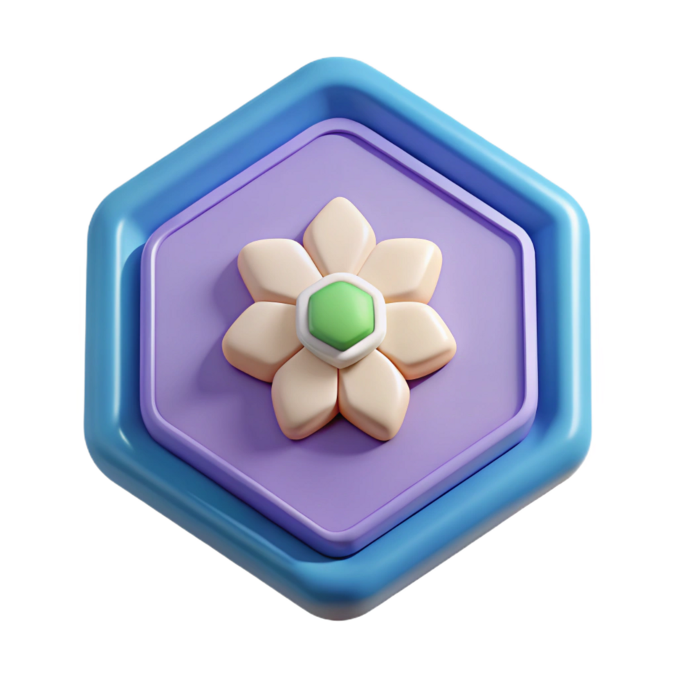 imaculado notável hexagonal crachá com uma simples flor ícone. fresco arestas, peso único AVC, com escalável Projeto. png