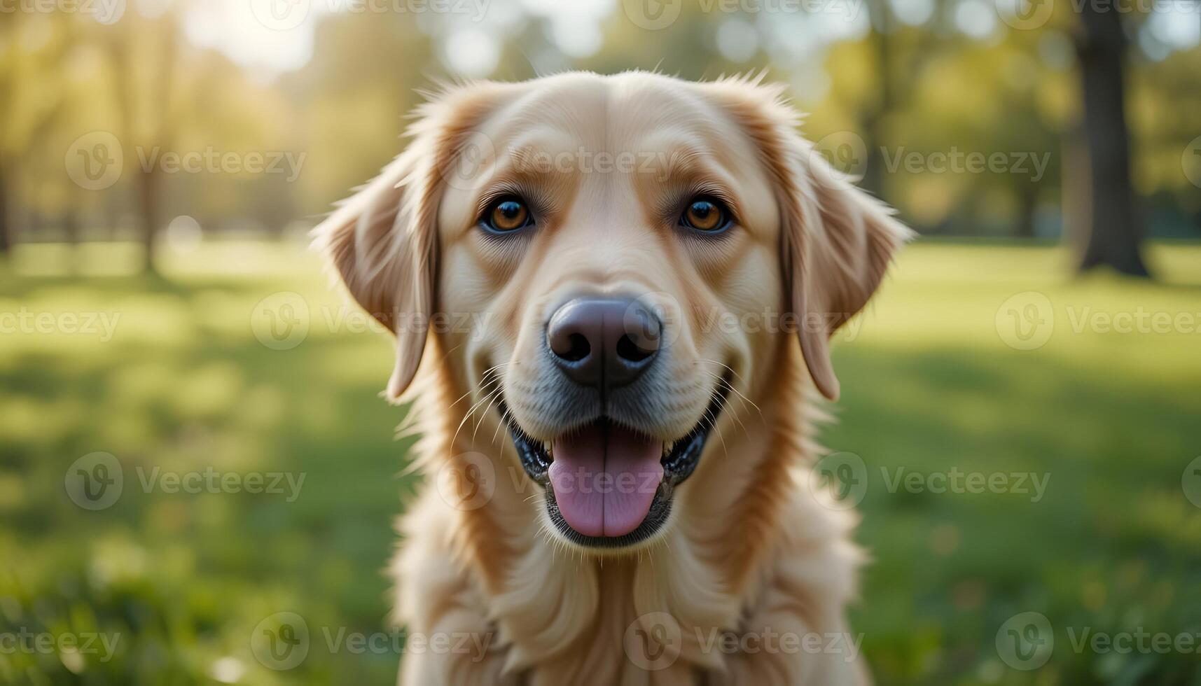 Happy Golden Retriever Dog Smiling Outdoors in the Park on Sunny Day photo